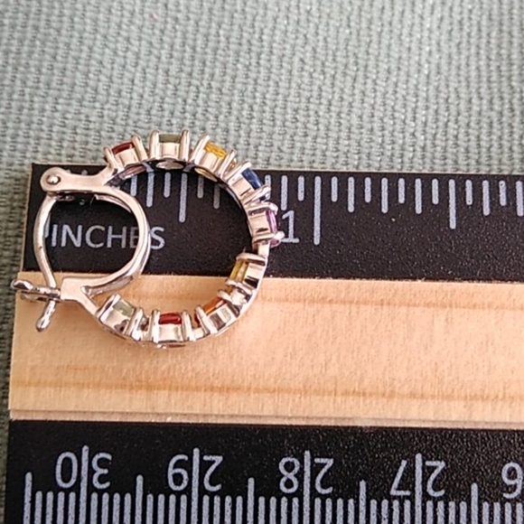 PREMIUM MULTI SAPPHIRE INSIDE OUT HOOP EARRINGS - Picture 3 of 6